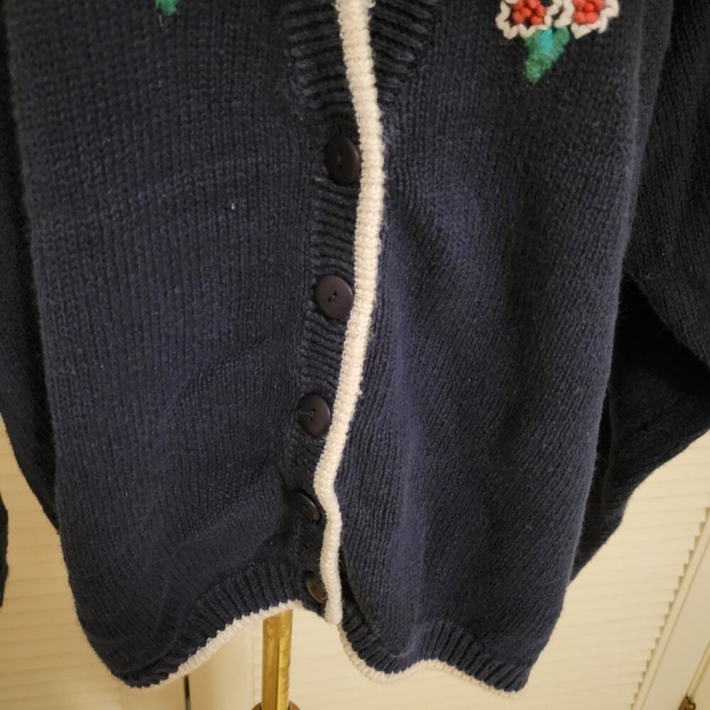Northington Vintage Floral Embroidered Cardigan Women's XL Navy Blue Open Front - Picture 5 of 10